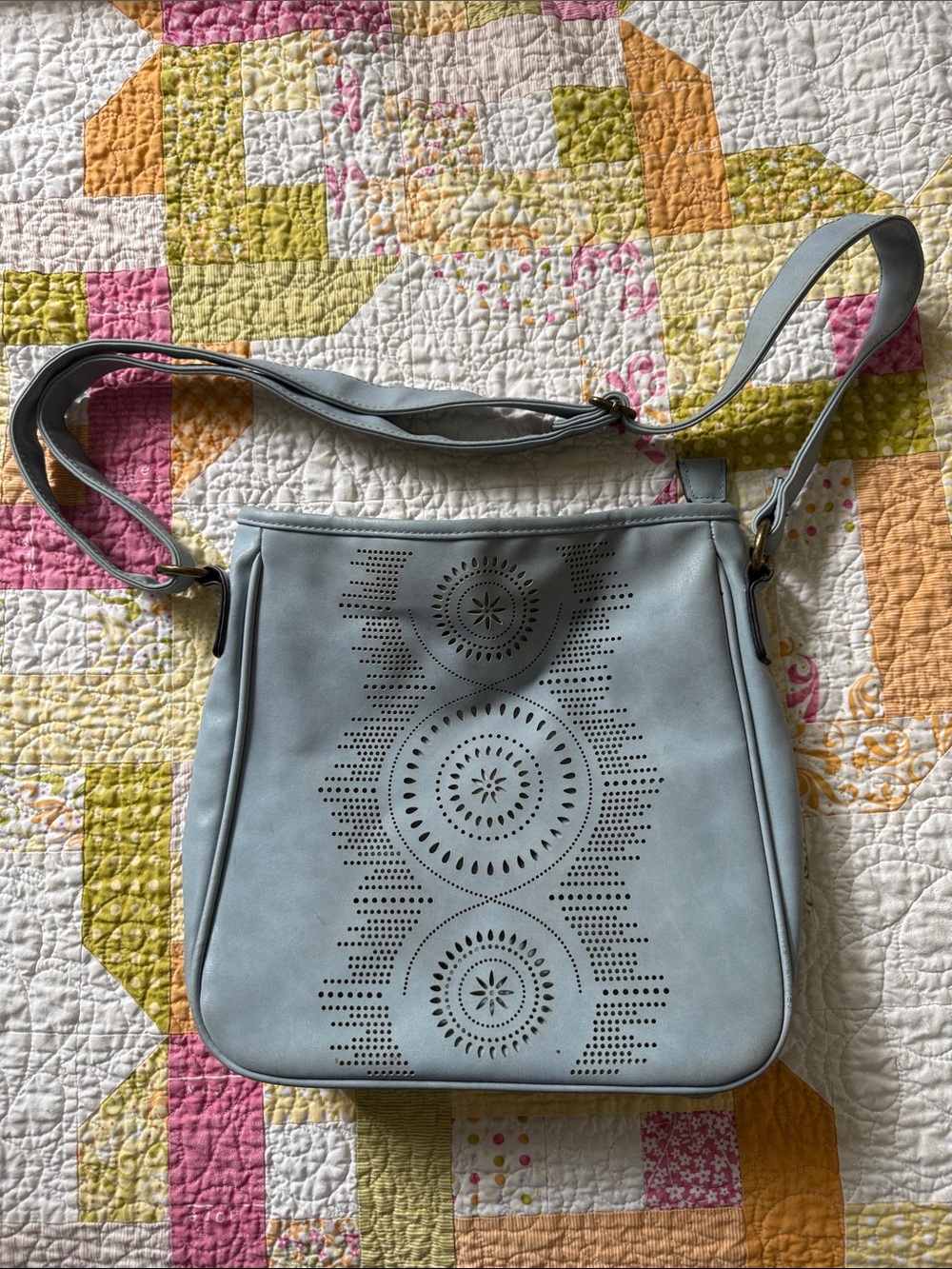 Maurices Light Blue Perforated Crossbody Shoulder Bag